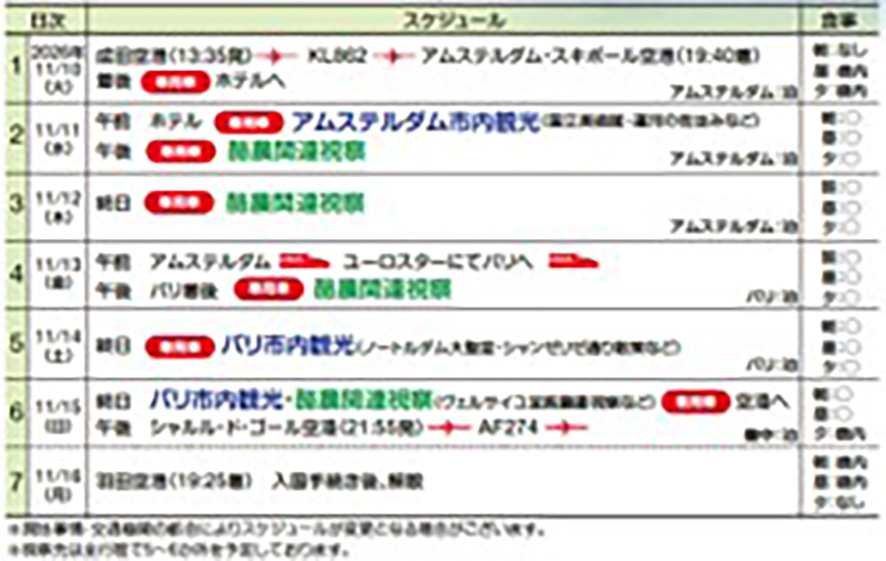 ヨーロッパ酪農視察研修７日間　行程表